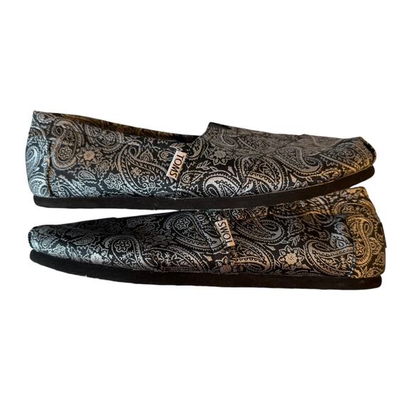 Toms Black Silver Paisley Canvas Striped Slip On Loafer Size 8.5 - Picture 6 of 7